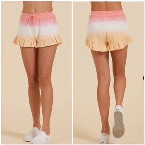Vintage Havana ombre pink white orange ruffle bottom Terry cloth shorts